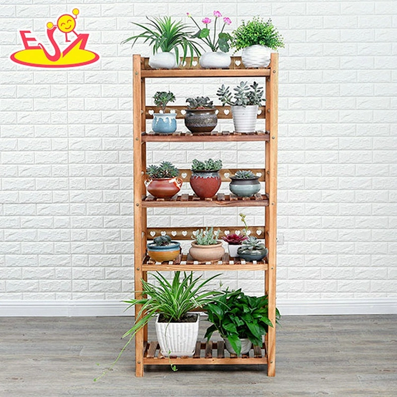 Best design brown four layers wooden flower shelf for garden decoration W08H107