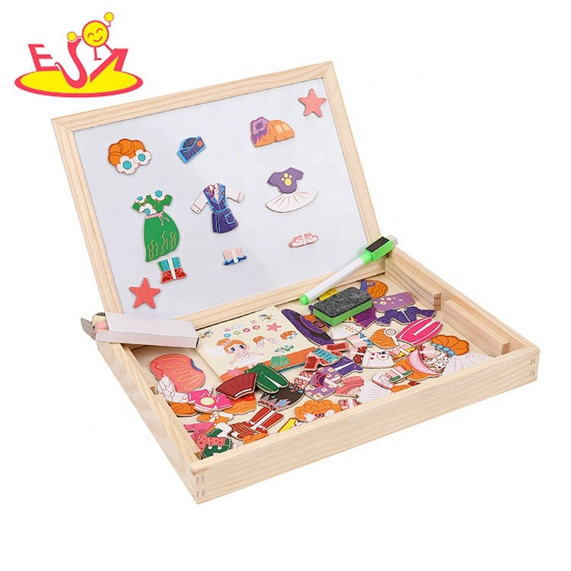 Most popular wooden kids portable drawing board with magnetic toys W12B136