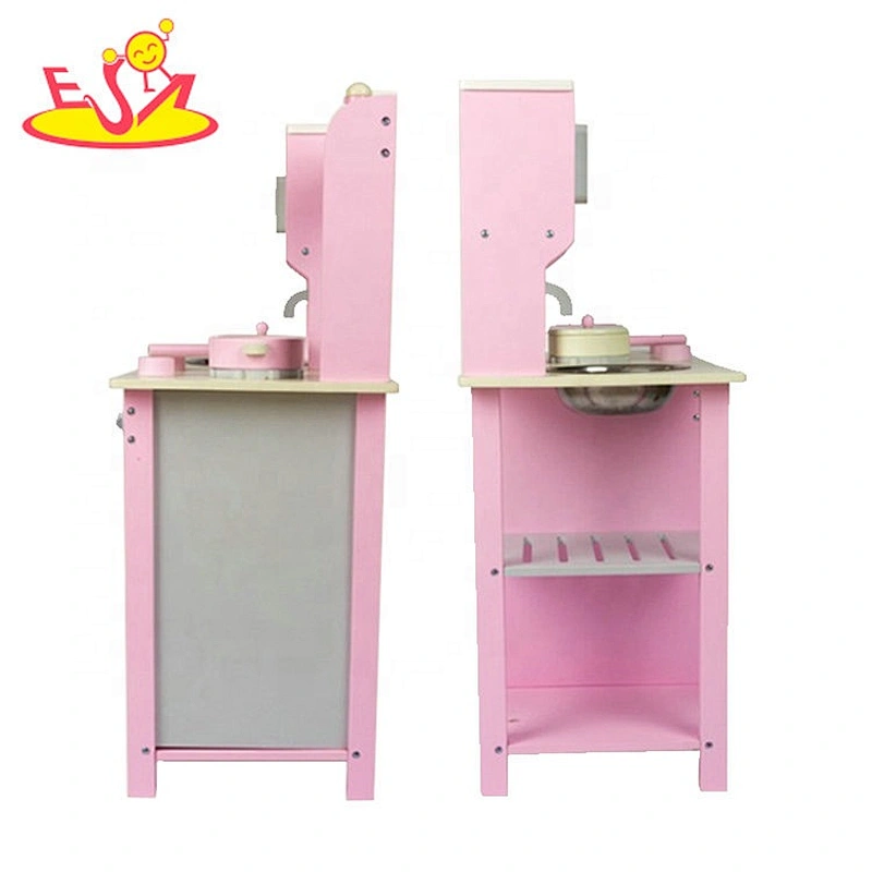 2020 new arrival pink wooden role play kitchen for babies W10C500
