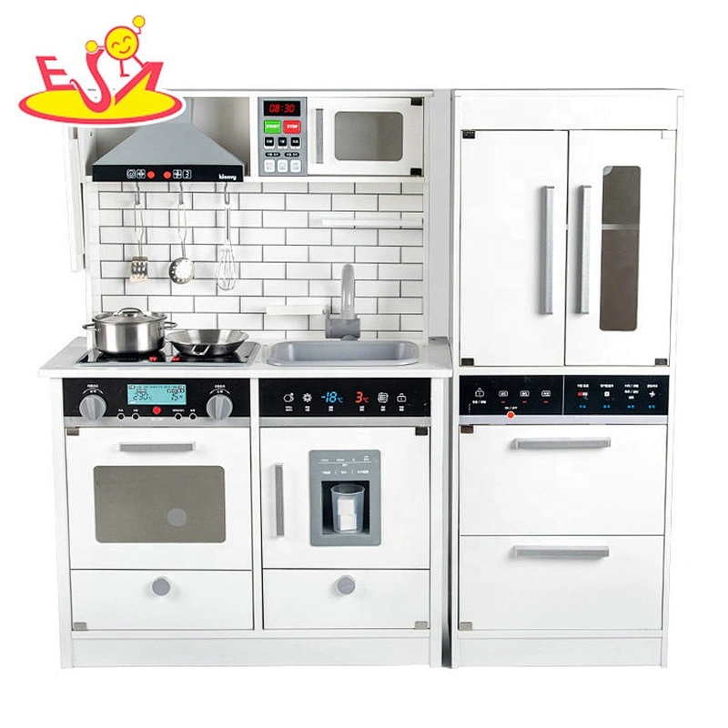 2020 Most popular light and sounds white wooden toy kitchen with fridge W10C493D