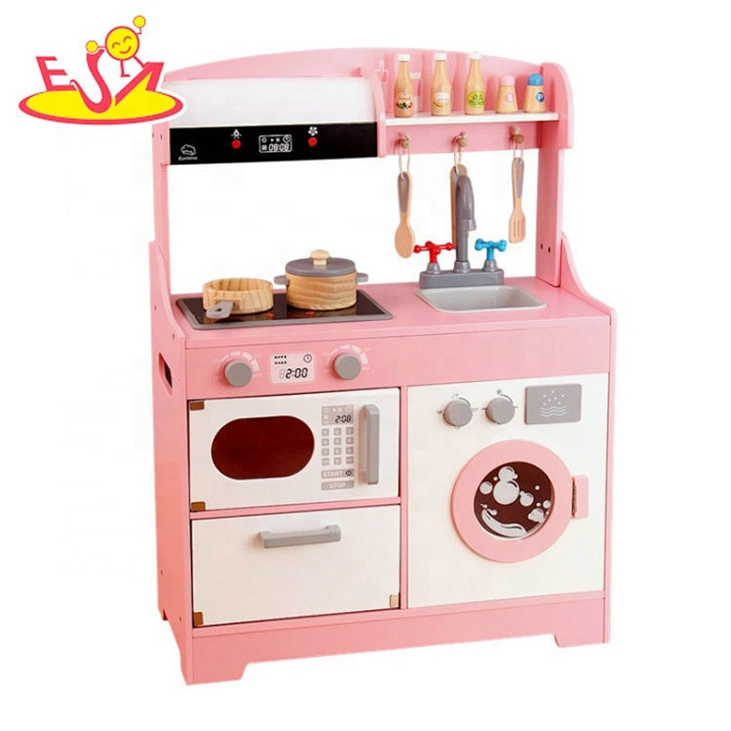 2020 new arrival pink kids wooden kitchen sets for pretend play W10C504
