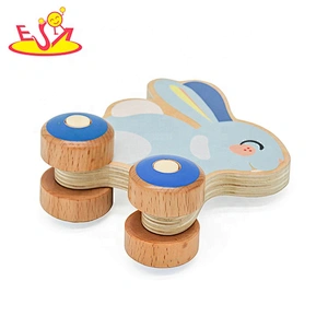 Top sale lovely rabbit shape wooden toy cars for kids W04A412