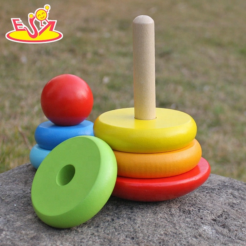 New design mini rainbow toy wooden ring toss game for kids W13D136