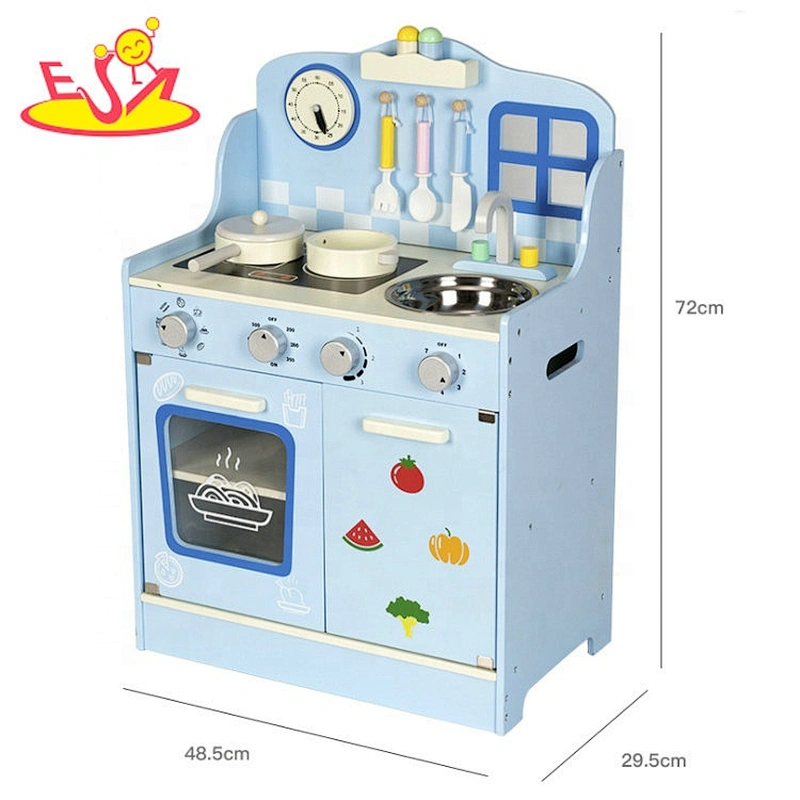 Most popular blue kids wooden play kitchen for fun W10C496