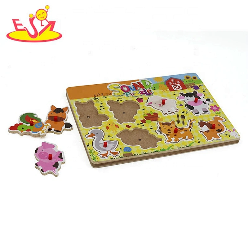 2020 Top sale educational children wooden farm sound puzzle with knob W14D096