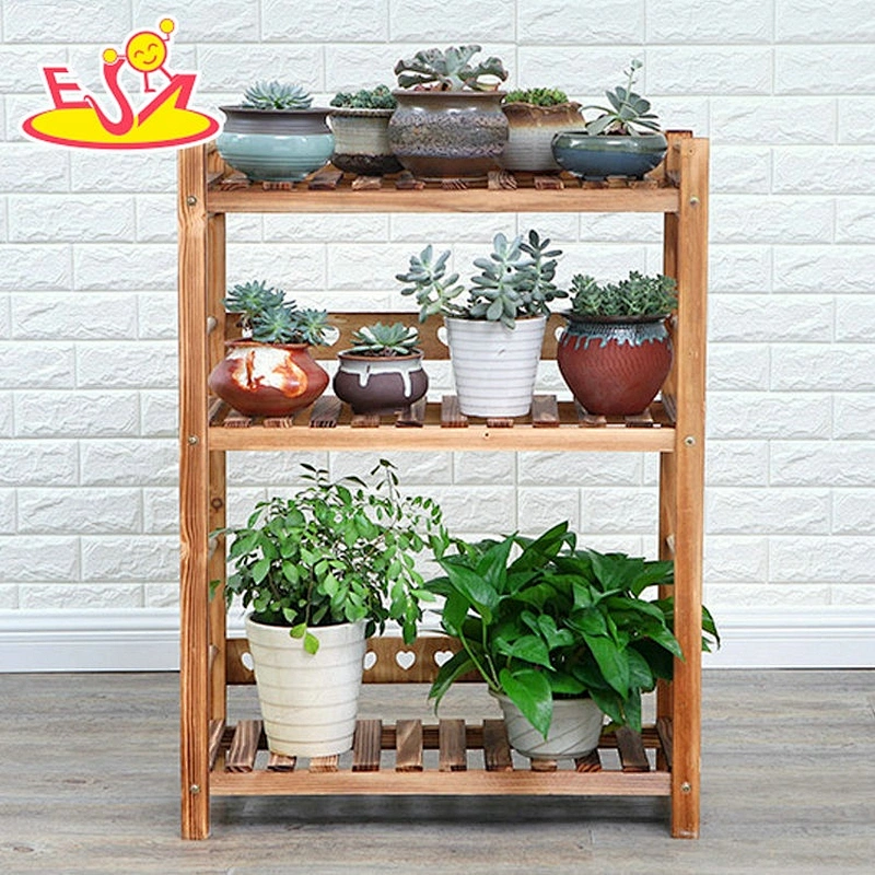 Wholesale white three layers natural wooden corner shelf for flowers W08H106B