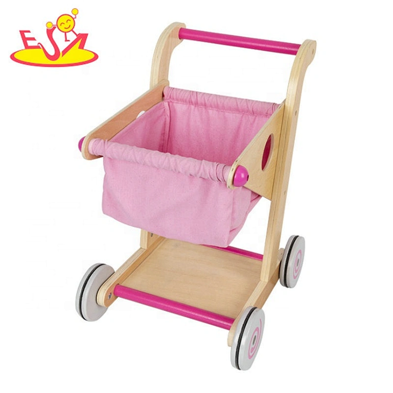 2020 most popular pink wooden grocery trolley for kids W16E150B