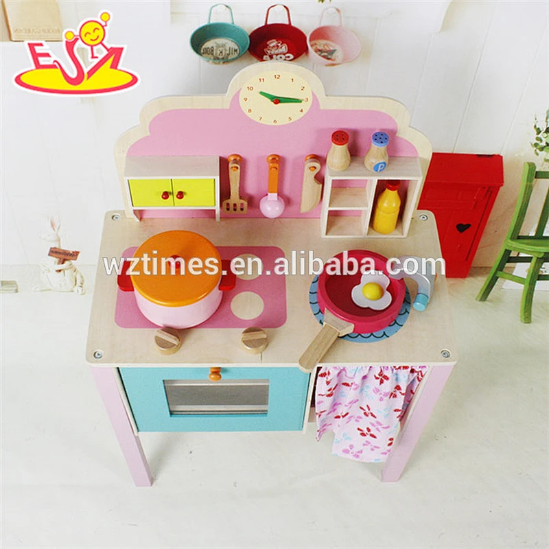 Wholesale lovely wooden pink kitchen set fashion girls wooden pink kitchen set W10C150