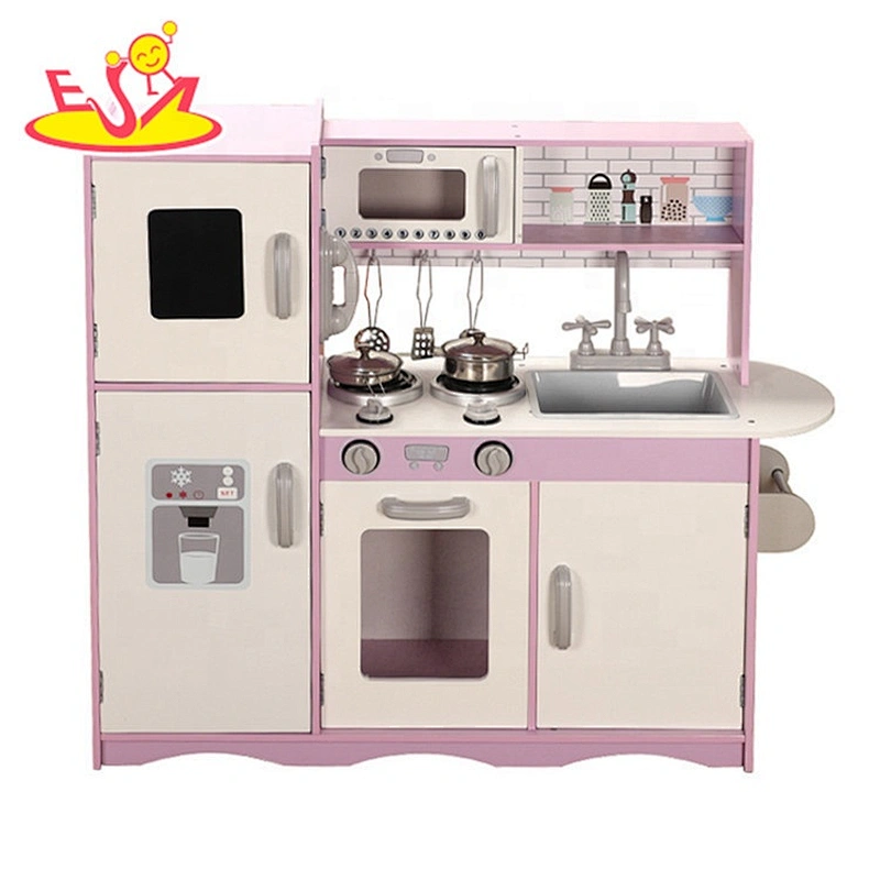 2020 new arrival pink wooden role play kitchen for babies W10C500