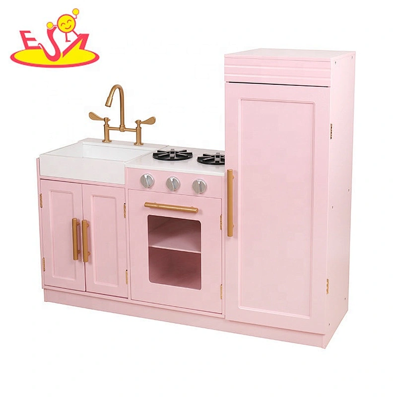 Most popular wooden pink kids kitchen set with low price W10C479