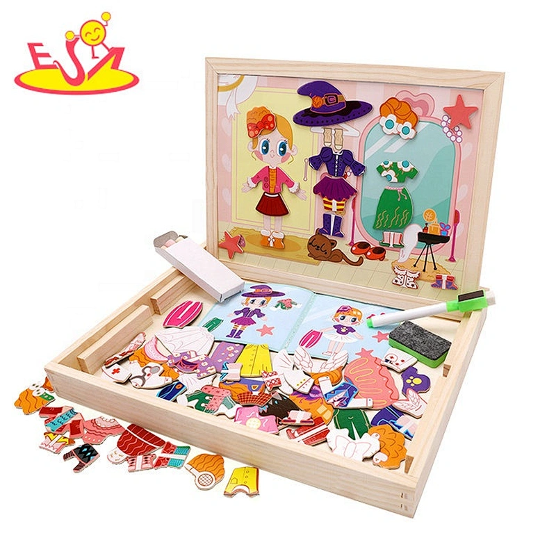 Most popular wooden kids portable drawing board with magnetic toys W12B136