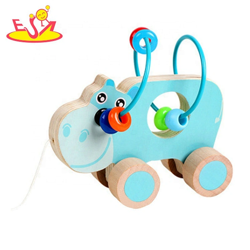 2020 New arrival frog shape wooden bead maze car toy for toddlers W11B245