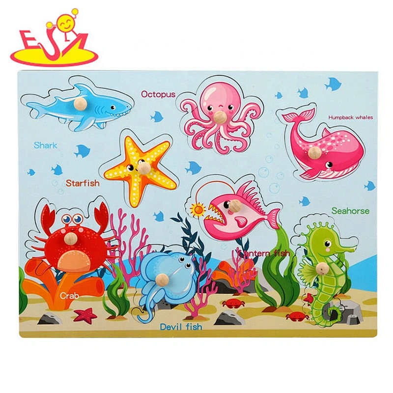 2020 New sale kids preschool wooden ocean life puzzle with customize W14M196