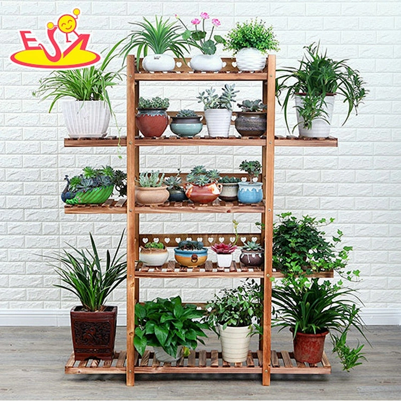 Best design brown four layers wooden flower shelf for garden decoration W08H107