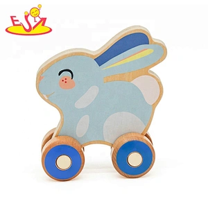 Top sale lovely rabbit shape wooden toy cars for kids W04A412