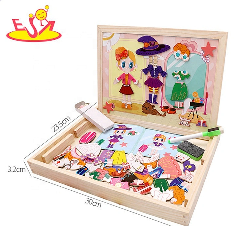 Most popular wooden kids portable drawing board with magnetic toys W12B136