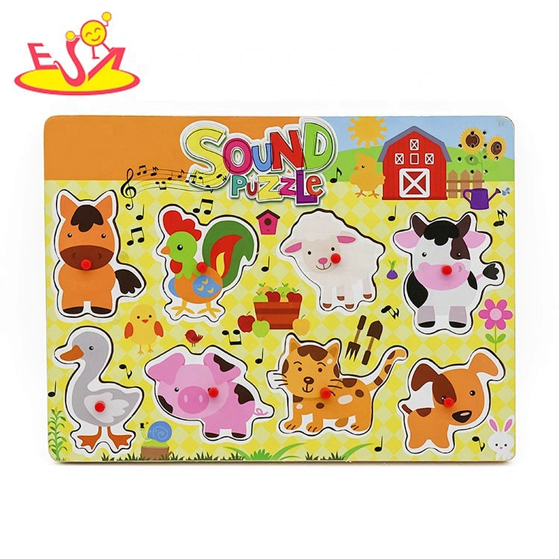 2020 Top sale educational children wooden farm sound puzzle with knob W14D096