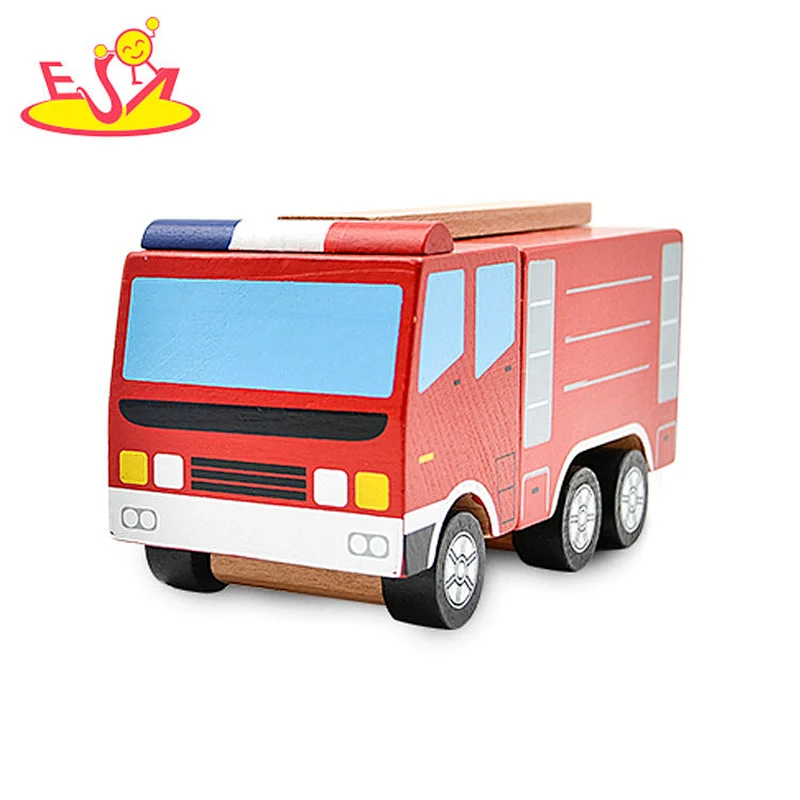 2020 New arrival baby educational wooden diy Fire fighting car shanghai toy  W04A459