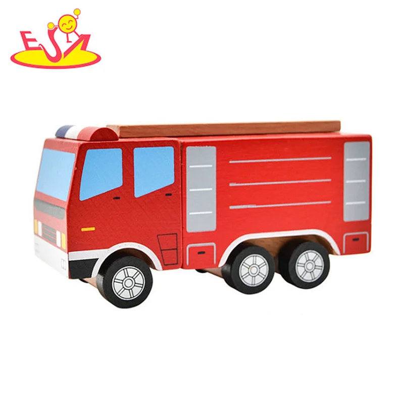 2020 New arrival baby educational wooden diy Fire fighting car shanghai toy  W04A459