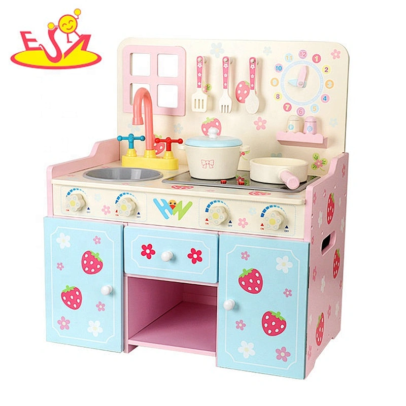 2020 New released simulation children wooden play kitchen with accessories W10C517