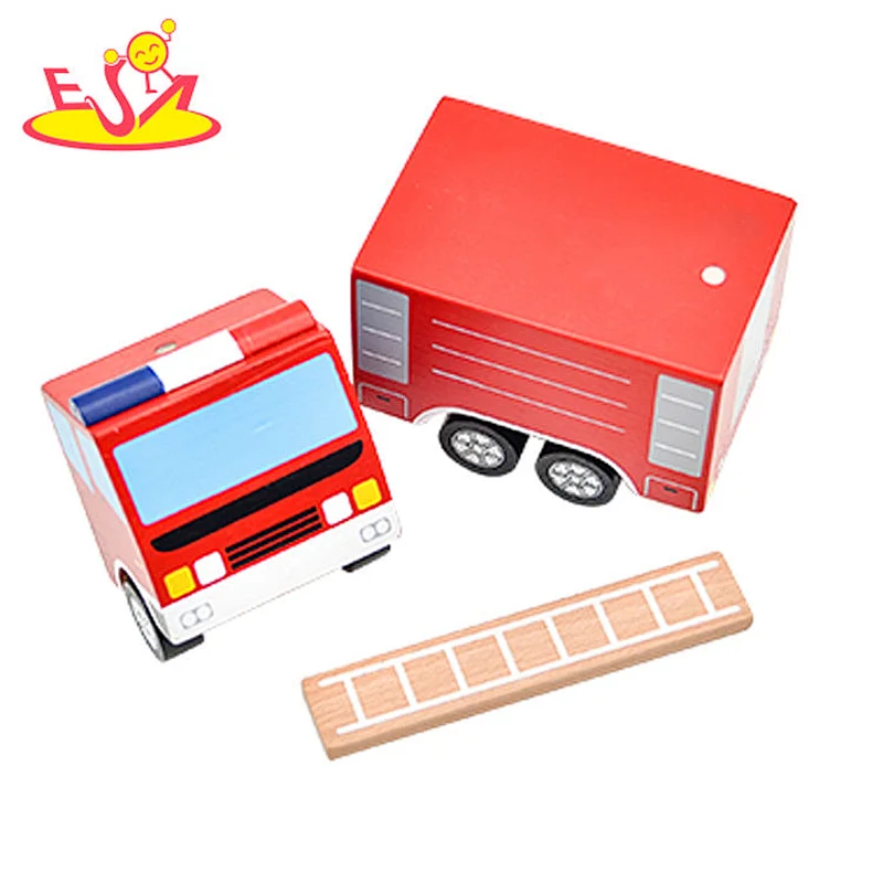 2020 New arrival baby educational wooden diy Fire fighting car shanghai toy  W04A459