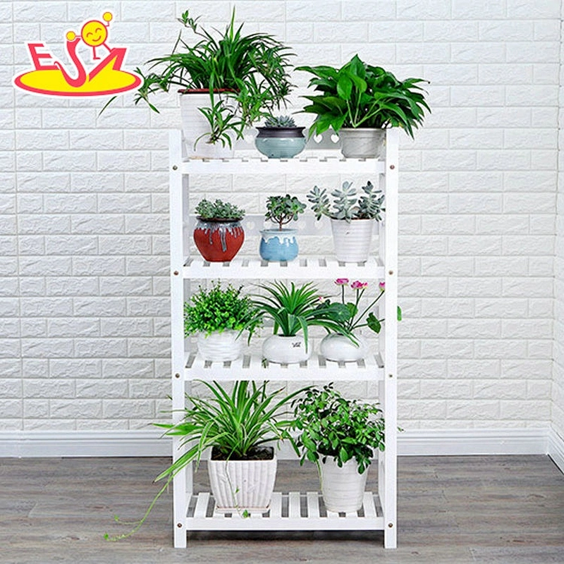 Best design brown four layers wooden flower shelf for garden decoration W08H107