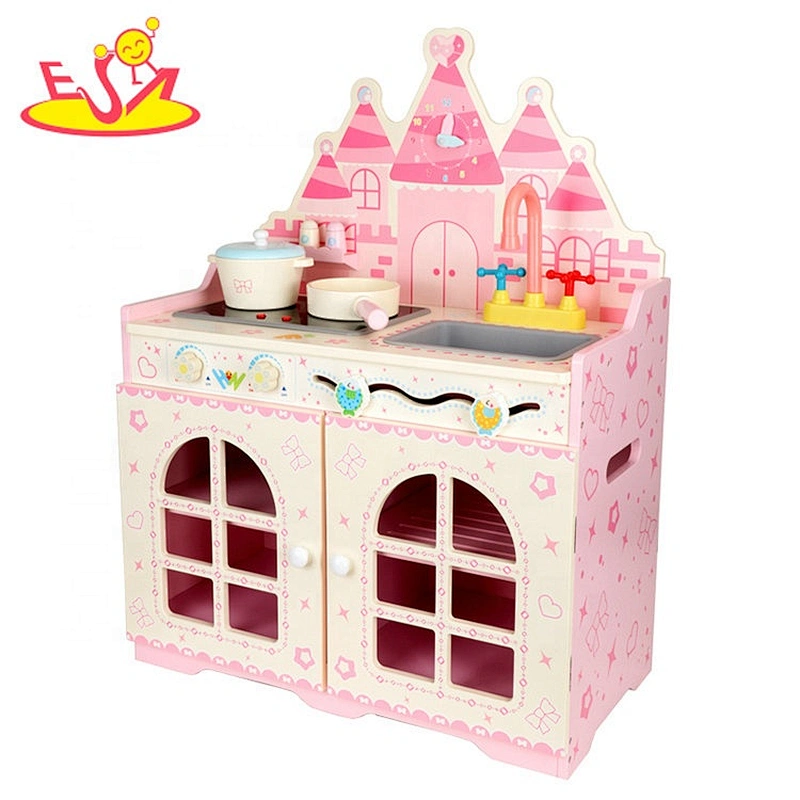 2020 New released pink wooden play kitchen for girls W10C516
