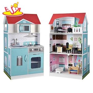2020 New arrived girls big wooden dollhouse for pretend play W06A400