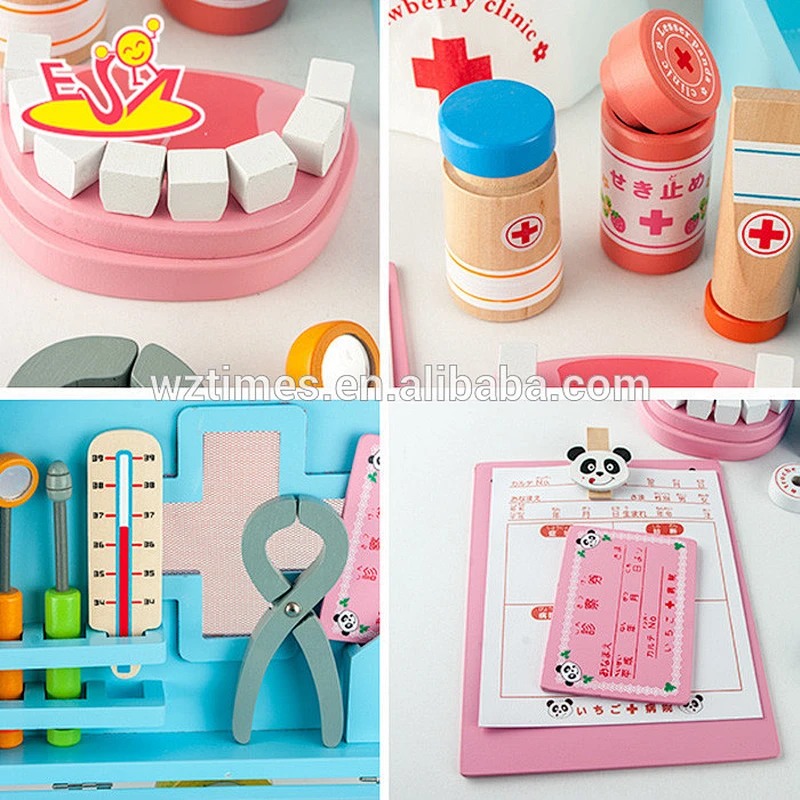 wholesale good sale wooden medical box toy for kids Pretend play child doctor toy W10D012