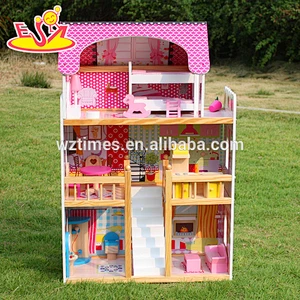 wholesale top fashion girls wooden miniature doll house for sale W06A163