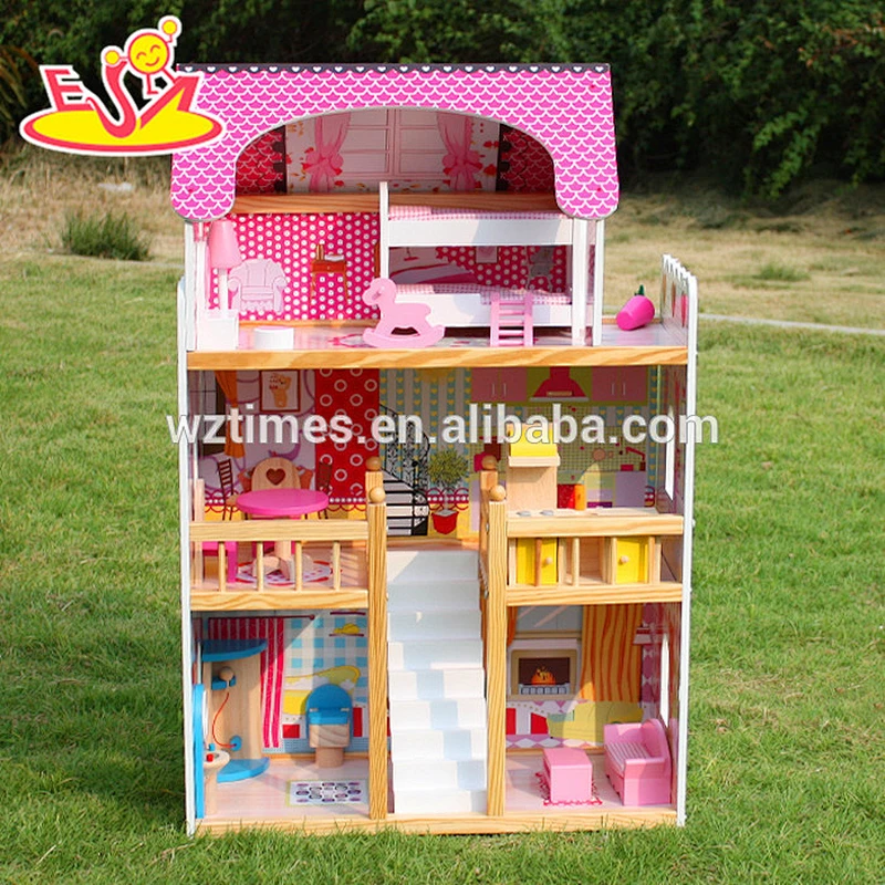 wholesale top fashion girls wooden miniature doll house for sale W06A163