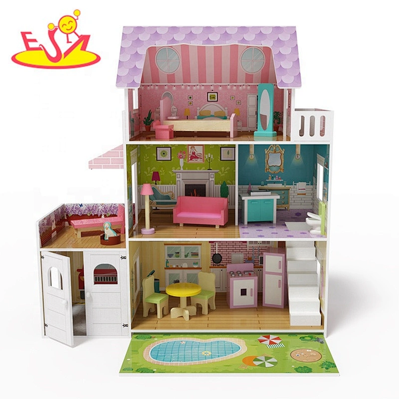 2020 New arrived girls big wooden dollhouse for pretend play W06A400
