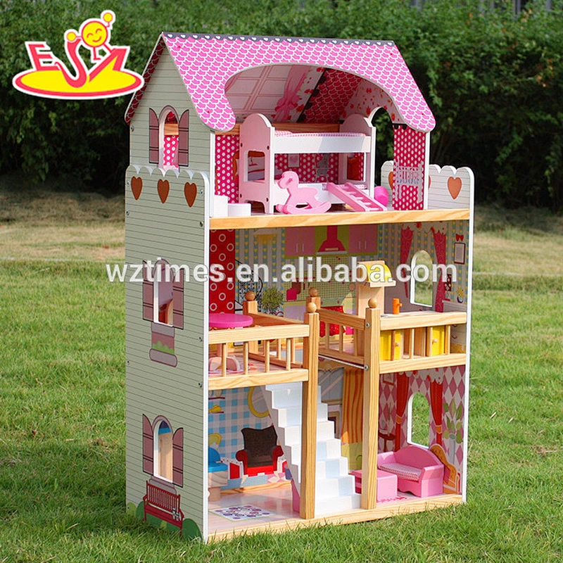 wholesale top fashion girls wooden miniature doll house for sale W06A163