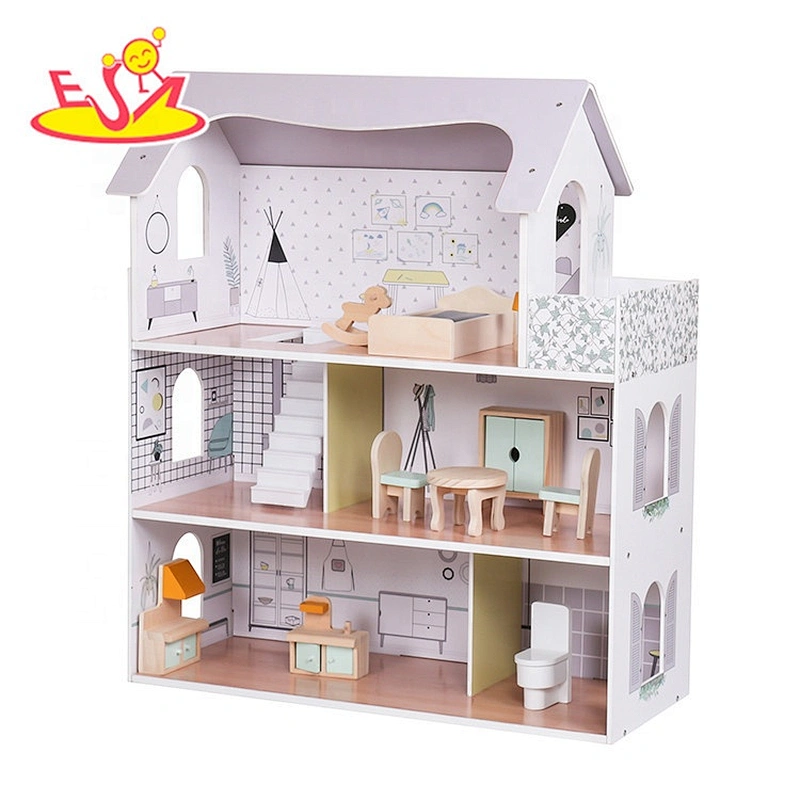 Customize small wooden baby doll house for wholesale W06A393
