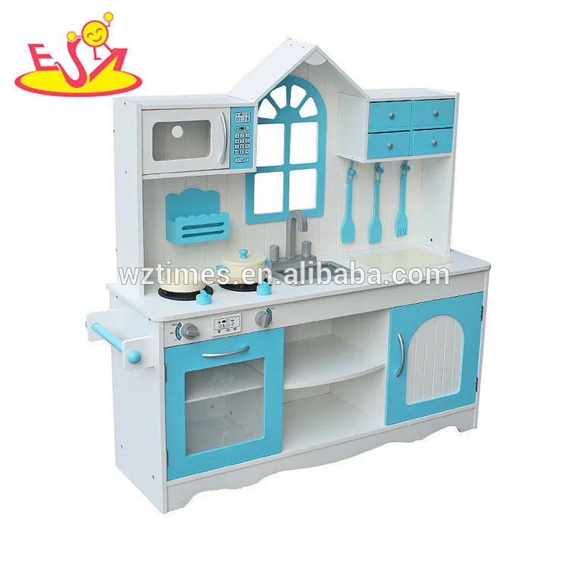 La cocina de madera de la casa azul de la moda superior al por mayor fijó para los niños como regalo W10C346