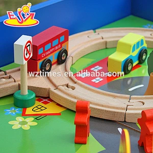 Wholesale cheap kids wooden railway train toy fashion wooden railway train set W04C009A