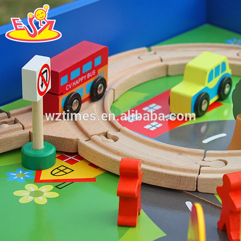 Wholesale cheap kids wooden railway train toy fashion wooden railway train set W04C009A