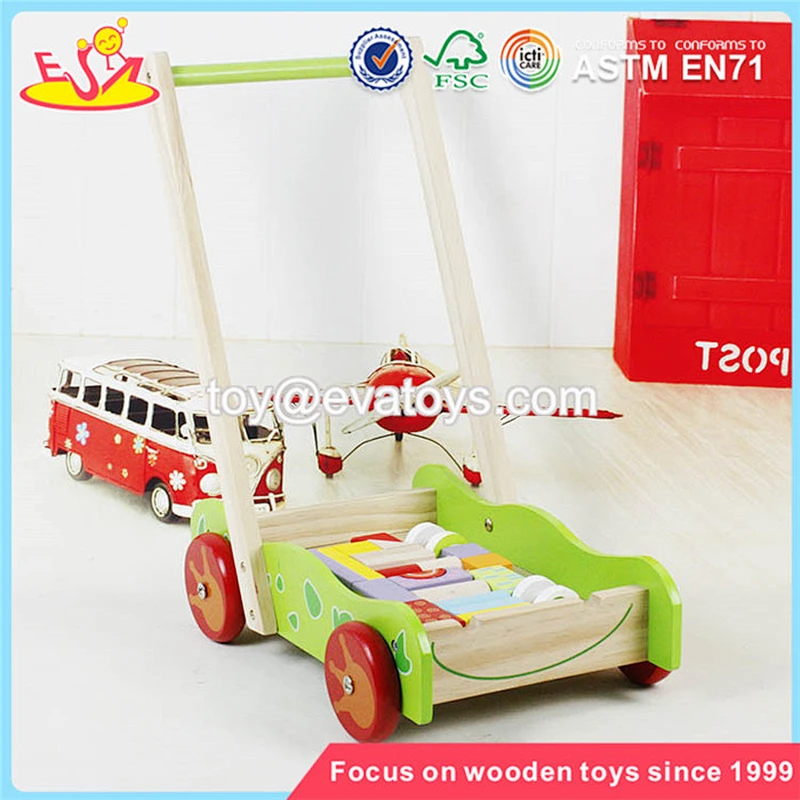 wholesale cheap wooden baby activity walker high quality toys wooden baby activity walker with building blocks W16E076