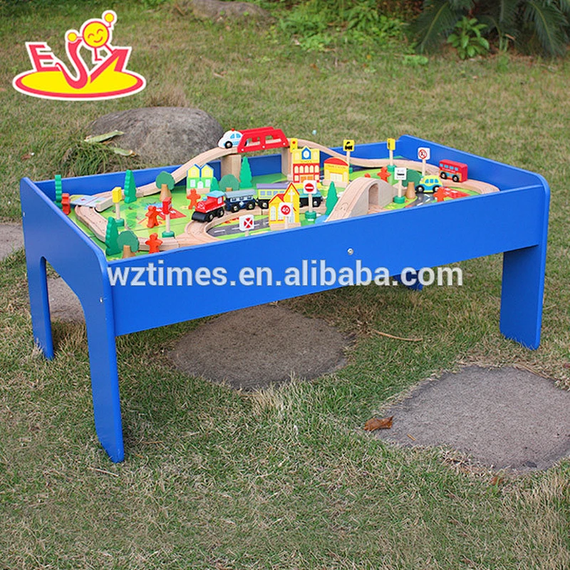 Wholesale cheap kids wooden railway train toy fashion wooden railway train set W04C009A