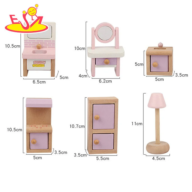 cute natural miniature children bedroom furniture mini wooden dollhouse furniture  W06B096
