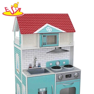 2020 high quality preschool wooden 2 in 1 dolls house and kitchen for children W06A395