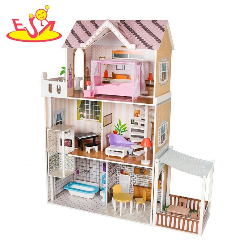 Classic girls 3 floors wooden loving family dollhouse with garden W06A412