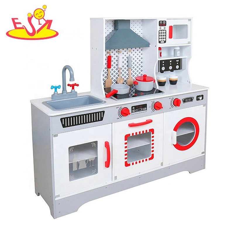2019 New arrival big kids wooden play kitchen set with sounds W10C467