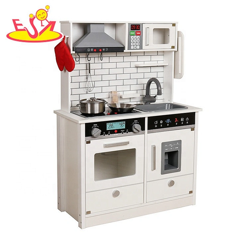 New design white kids wooden kitchen toys with lights W10C493B