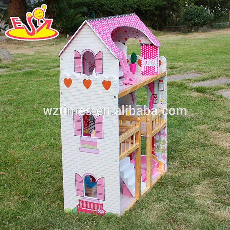 wholesale top fashion girls wooden miniature doll house for sale W06A163