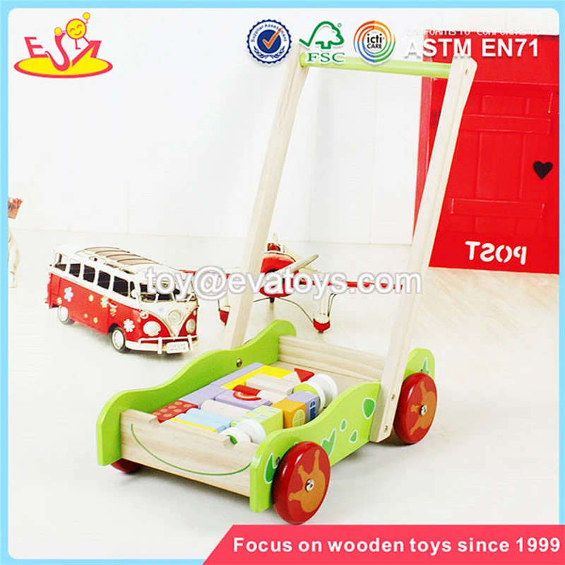 wholesale cheap wooden baby activity walker high quality toys wooden baby activity walker with building blocks W16E076