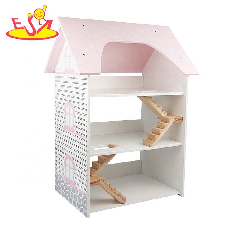 2020 high quality pretend play pink wooden doll house for kids W06A388