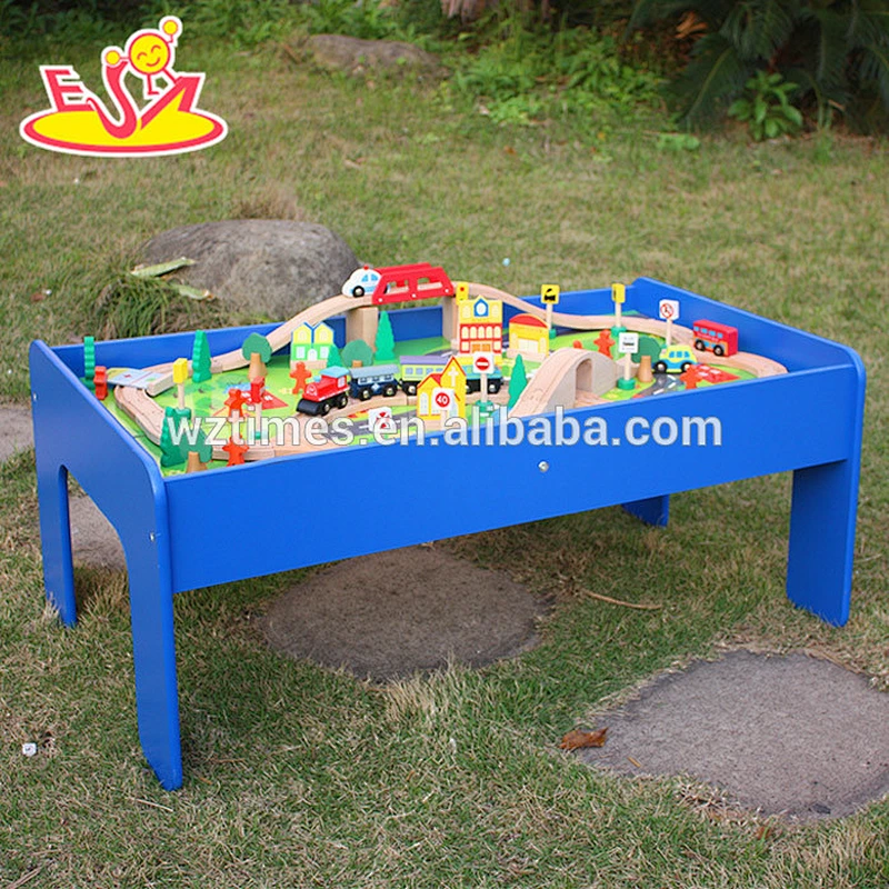 Wholesale cheap kids wooden railway train toy fashion wooden railway train set W04C009A