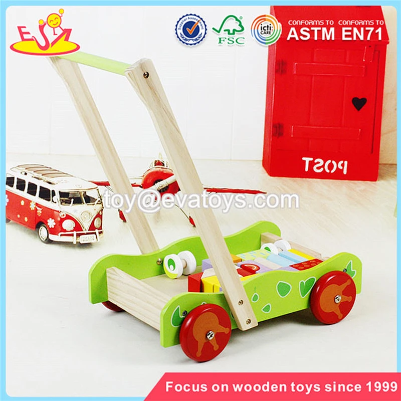 wholesale cheap wooden baby activity walker high quality toys wooden baby activity walker with building blocks W16E076