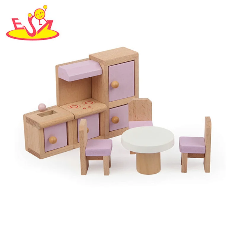 cute natural miniature children bedroom furniture mini wooden dollhouse furniture  W06B096